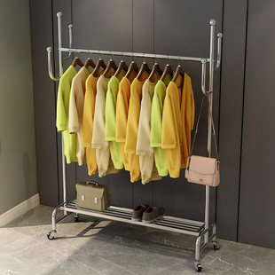 Coat Rack Stainless Steel Drying Rack Bedroom Floor Balcony Rack Simple Multifunctional Hanger with Wheels