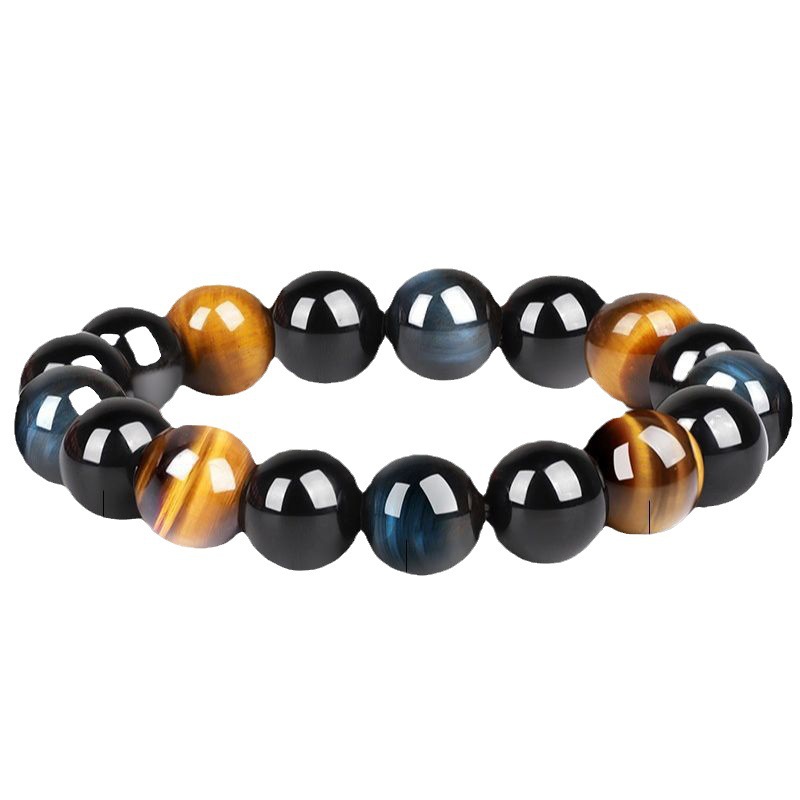 虎眼石ブレスレット10MMメンズ黒曜石黒瑪瑙ビーズ手串虎眼石ブレスレット12MM