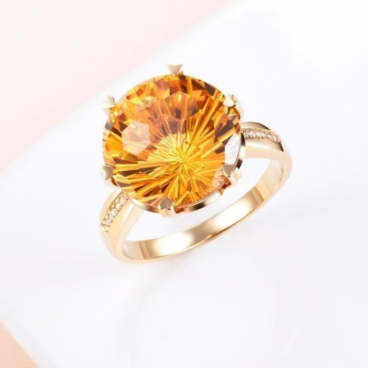 [Winnie] explosive imitation citrine ring women's 925 plated silver rose gold set imitation diamond yellow imitation gemstone