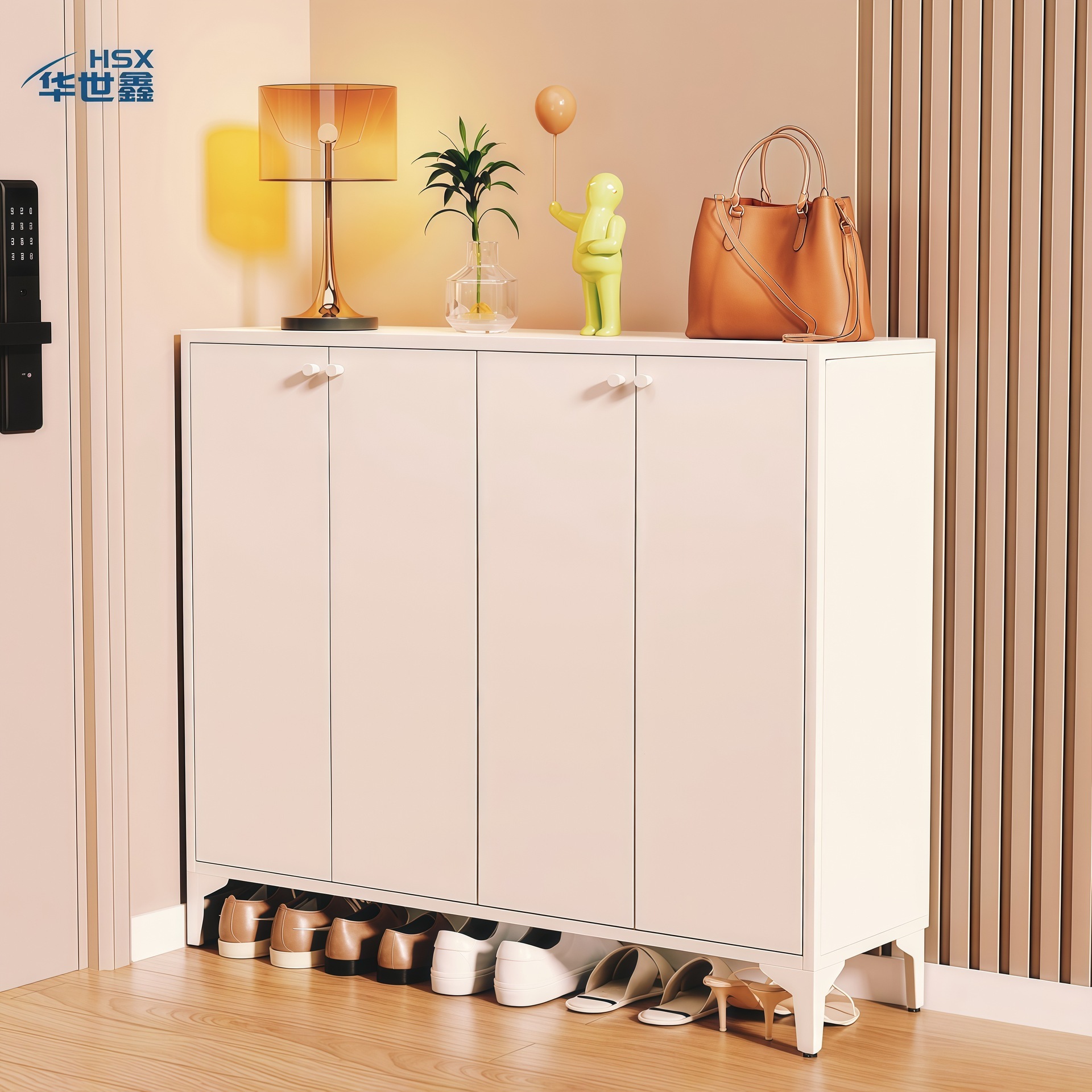 鞋柜家用门口钢制鞋架现代简约入户玄关柜带门锁大容量门口一体柜