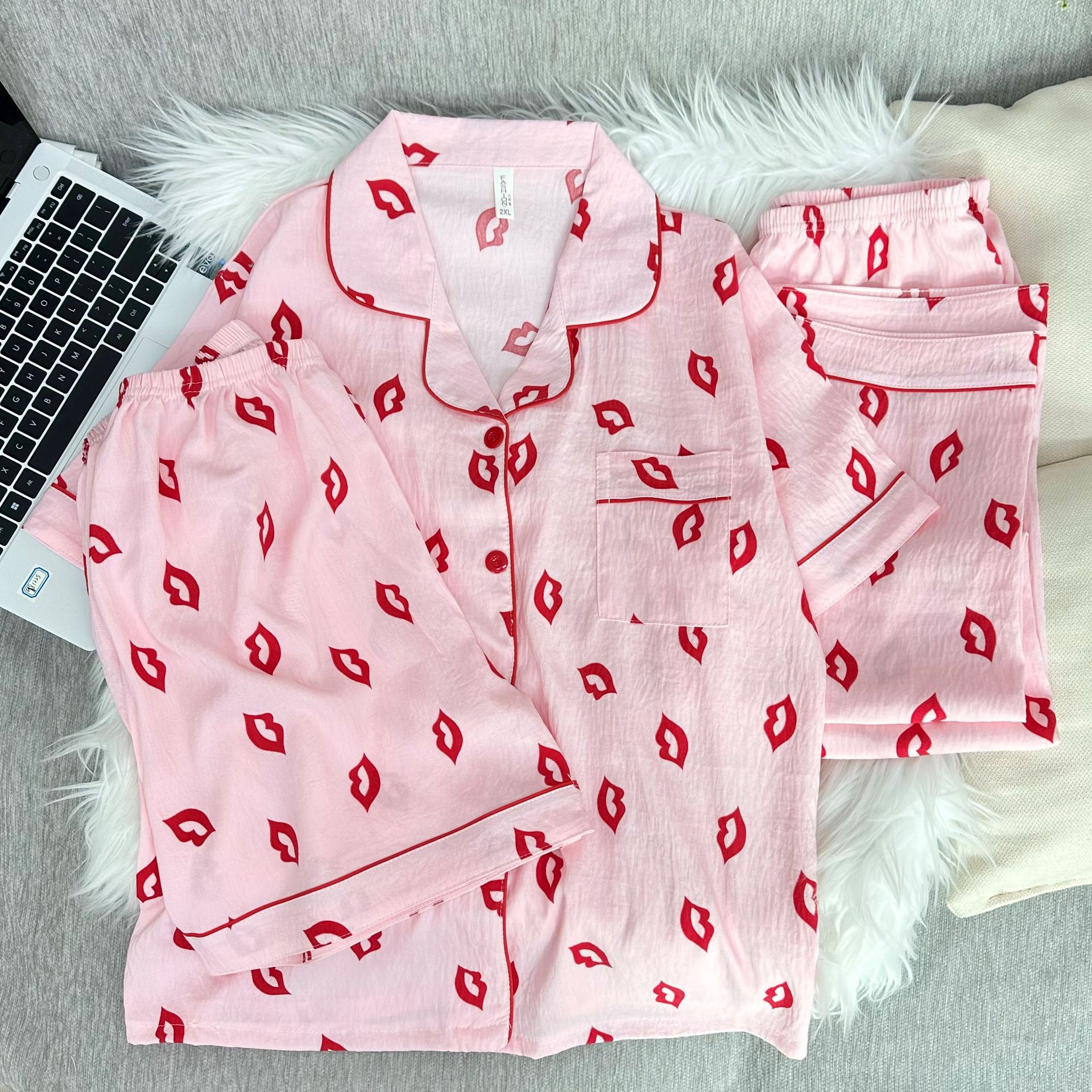 云朵棉新款三件套卡通睡衣家居服套装甜美可爱短袖短裤开衫家居服