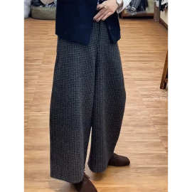 日系ins慵懒风毛呢加厚镰刀裤2025冬季适合胖mm的遮胯藏肉弯刀裤