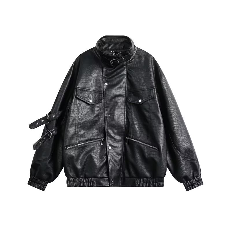 European and American Hip-Hop Street Rock Punk Motorcycle Pu Leather Jacket Men's Spring American Hiphop Stand Collar Jacket