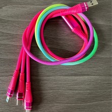 彩虹线一拖三数据线 USB手机数据线礼品创意数据线适用IP安卓手机