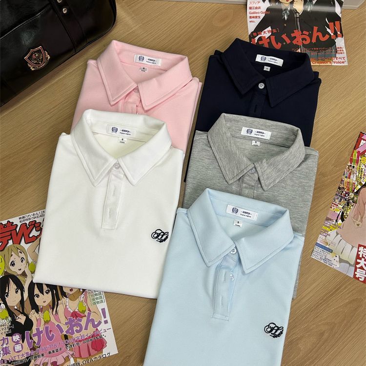 Original Jk Japanese-Style Commuting Versatile Polo Shirt Summer New College Style Waist-Cinching Embroidered Short-Sleeve Top