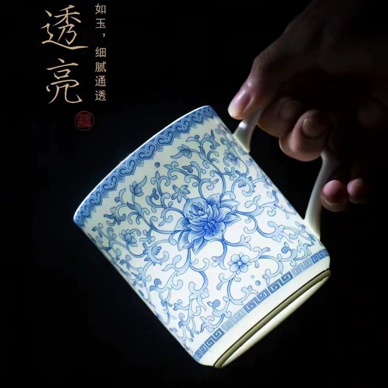 BRICS meeting blue and white enamel meeting cup office cup enamel tea cup Jingdezhen high temperature ceramics