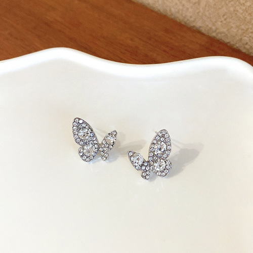 S925 Silver Needle Full Diamond Butterfly Earrings for Women, Unique Design, High-End Glamorous Earrings, Cold Atmosphere, Elegant and Stylish Women's Jewelry