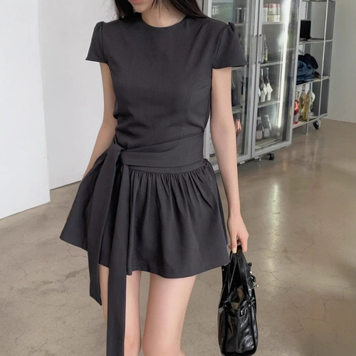 Elegant waist-cinched strapless slimming dress, French daily casual A-line maxi skirt, INS short dress for women