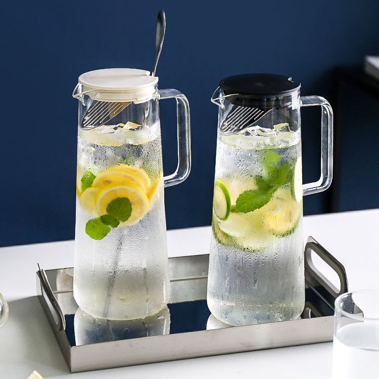 透明玻璃冷水壶塑料盖柠檬水扎壶大容量家用不锈钢隔渣过滤冷饮壶