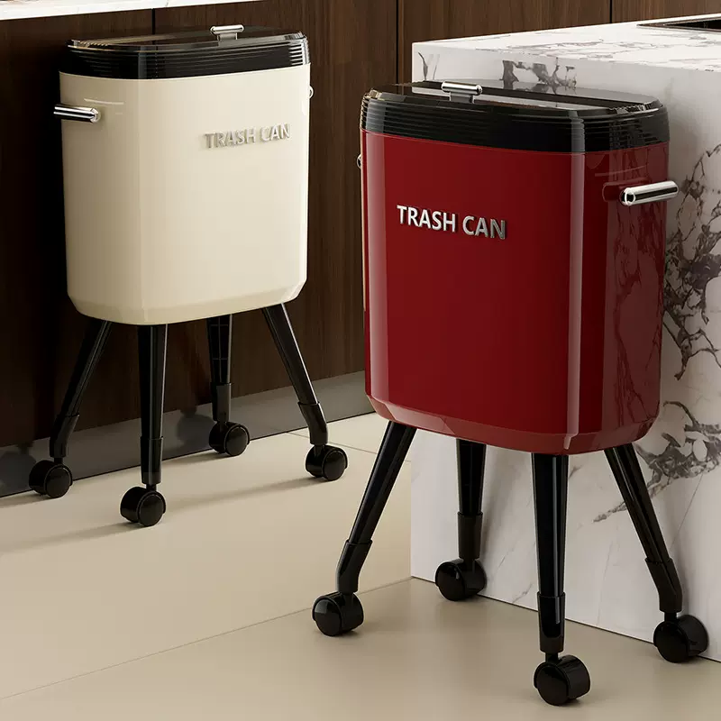 免弯腰高脚垃圾桶厨房家用高级感客厅轻奢大容量可移动带盖垃圾筒