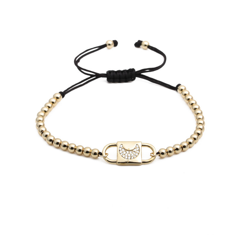 Simple Zircon Moon Copper Beads Black Rope Adjustable Bracelet display picture 1