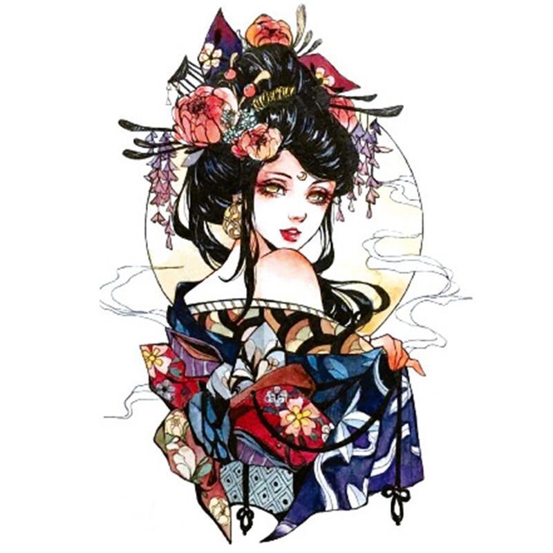 Tattoo Stickers Geisha Stickers Waterproof and Sweat-Proof Long-Lasting Ins Style Concealer Artificial Permanent Non-Piercing Flower Arm Tear Art