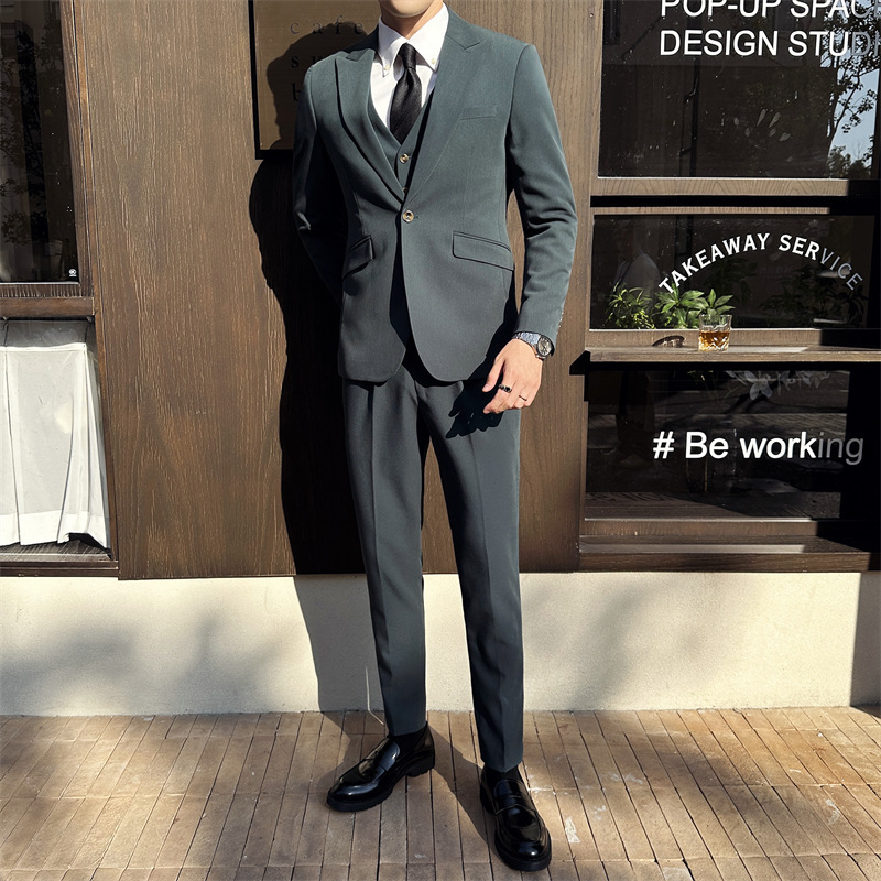 Suit suit Men's Three-Piece Fashionable Korean-Style Slim-Fit Business Casual Small Suit Jacket Bridegroom Wedding Dress