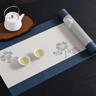 Tea Table Flag Chinese Zen Chinese Style Plum Blossom Peony Tea Table Cloth Long Tablecloth Waterproof Tea Flag Cushion Cloth