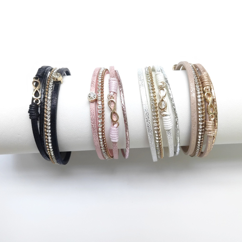 Cross-border hot selling European and American retro fashion style leather row drill ladies multi-layer bracelet magnetic buckle bracelet jewelry wholesale