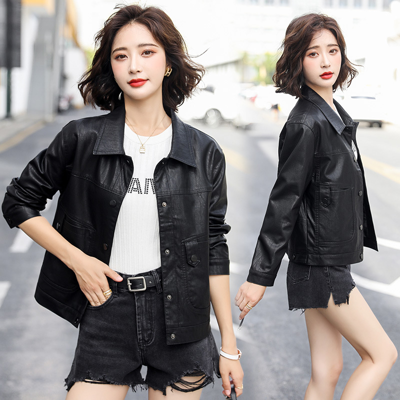 Brand Haining Genuine Leather Jacket for Women 2025 Autumn and Winter Fashion Solid Color Short Biker Jacket Versatile Height-Enhancing Women's Coat