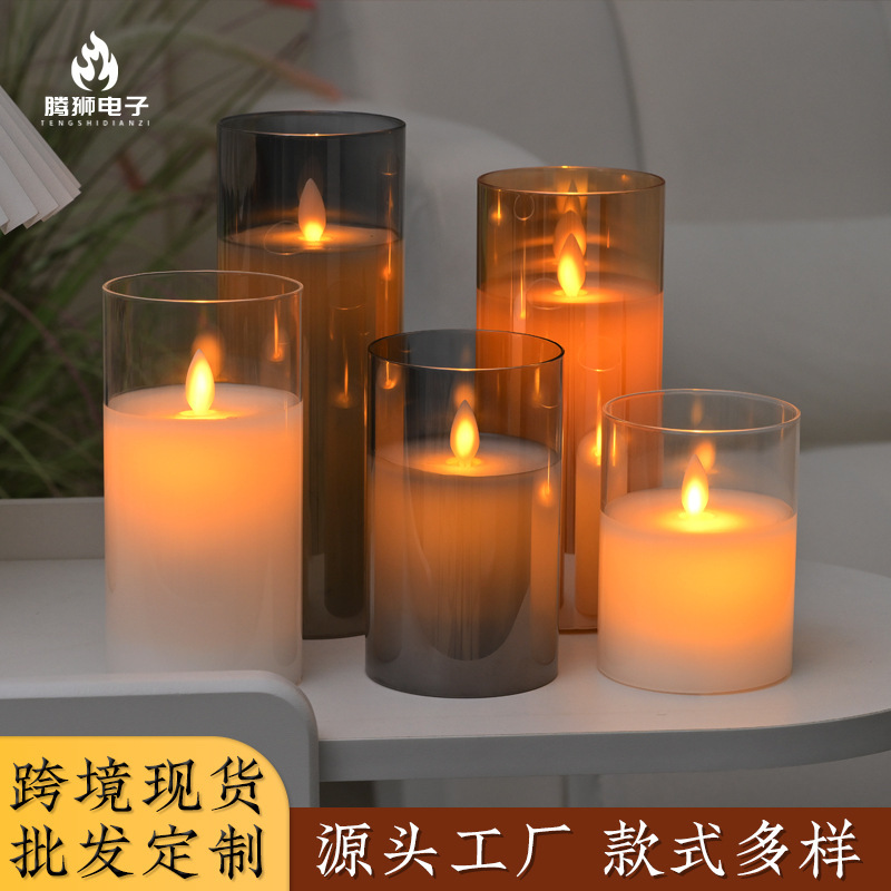 创意玻璃蜡烛小夜灯摇摆灯芯led电子蜡烛灯ins卧室桌面装饰氛围灯|undefined