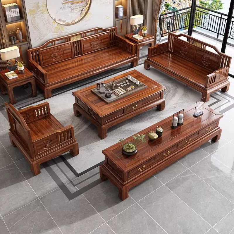 金花梨木实木沙发客厅组合套装新中式别墅轻奢红木家具全实木实用