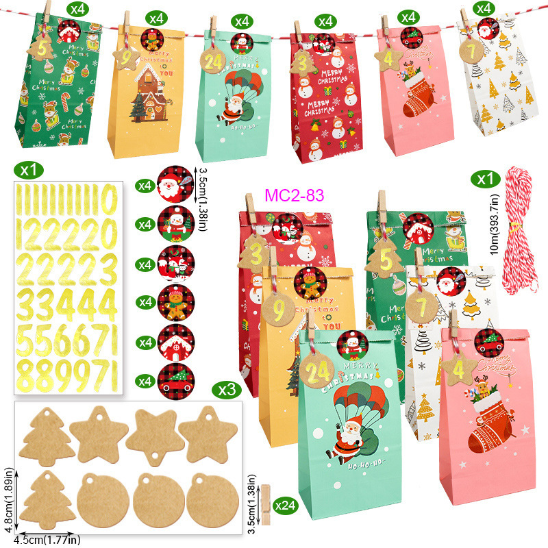 MC2-83 (24개 세트); 크라프트지; 크리스마스 어드벤트 캘린더 24개 세트 즉시 배송