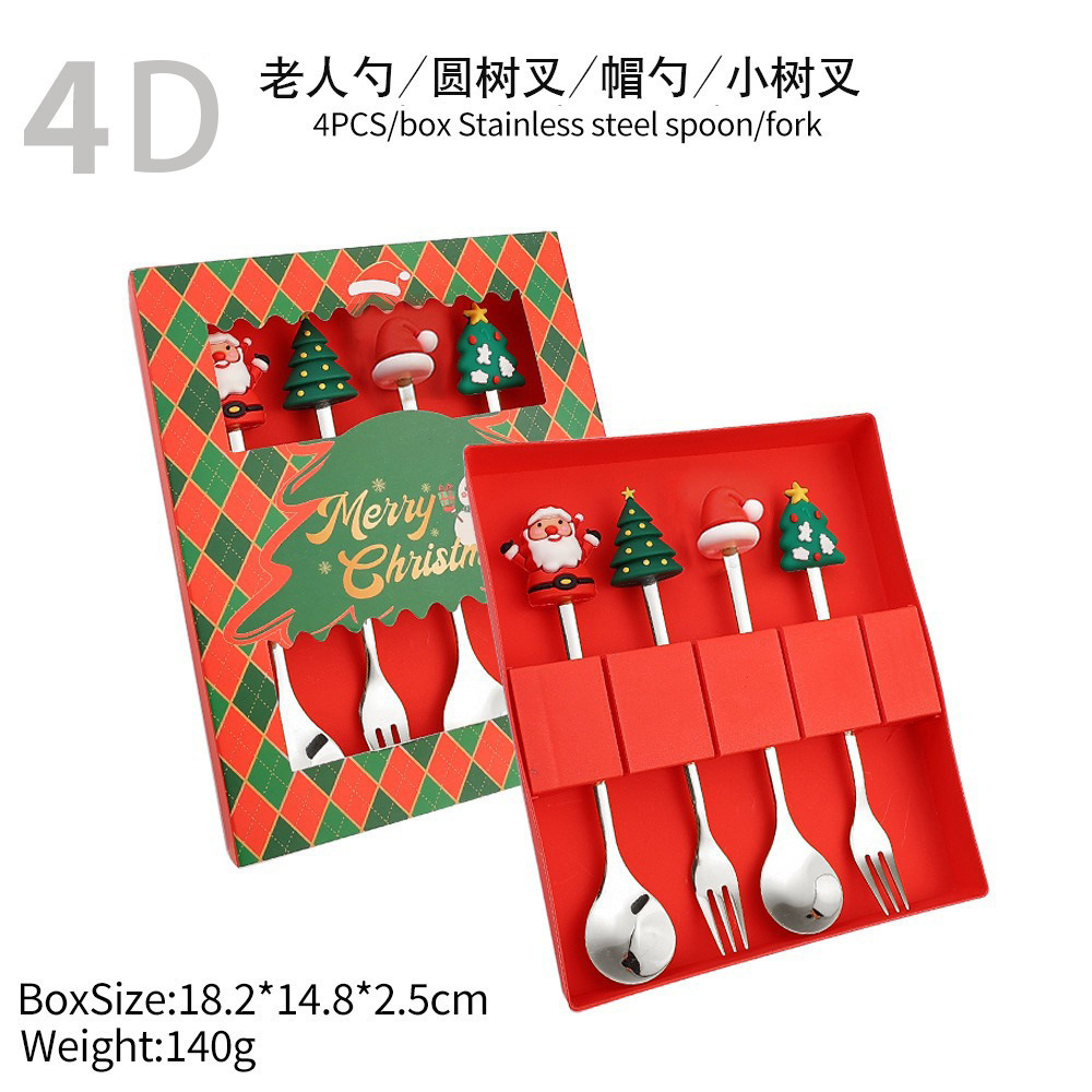 Cuchilleras de acero inoxidable transfronterizas muñecas de Navidad cucharas y tenedores juegos de regalo de café cucharas de postre horquilla de fruta pastel image 24