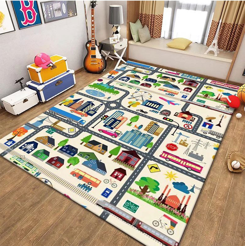 Children's Fun Parking Lot Play Mat for Kids, Parent-Child Interaction, Baby Early Education, Living Room Floor Mat, Stain-Resistant, Easy to Clean, Large Carpet