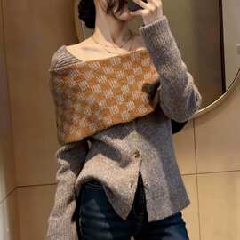 设计感法式一字领加厚毛衣内搭女冬季新款显瘦洋气减龄针织衫上衣