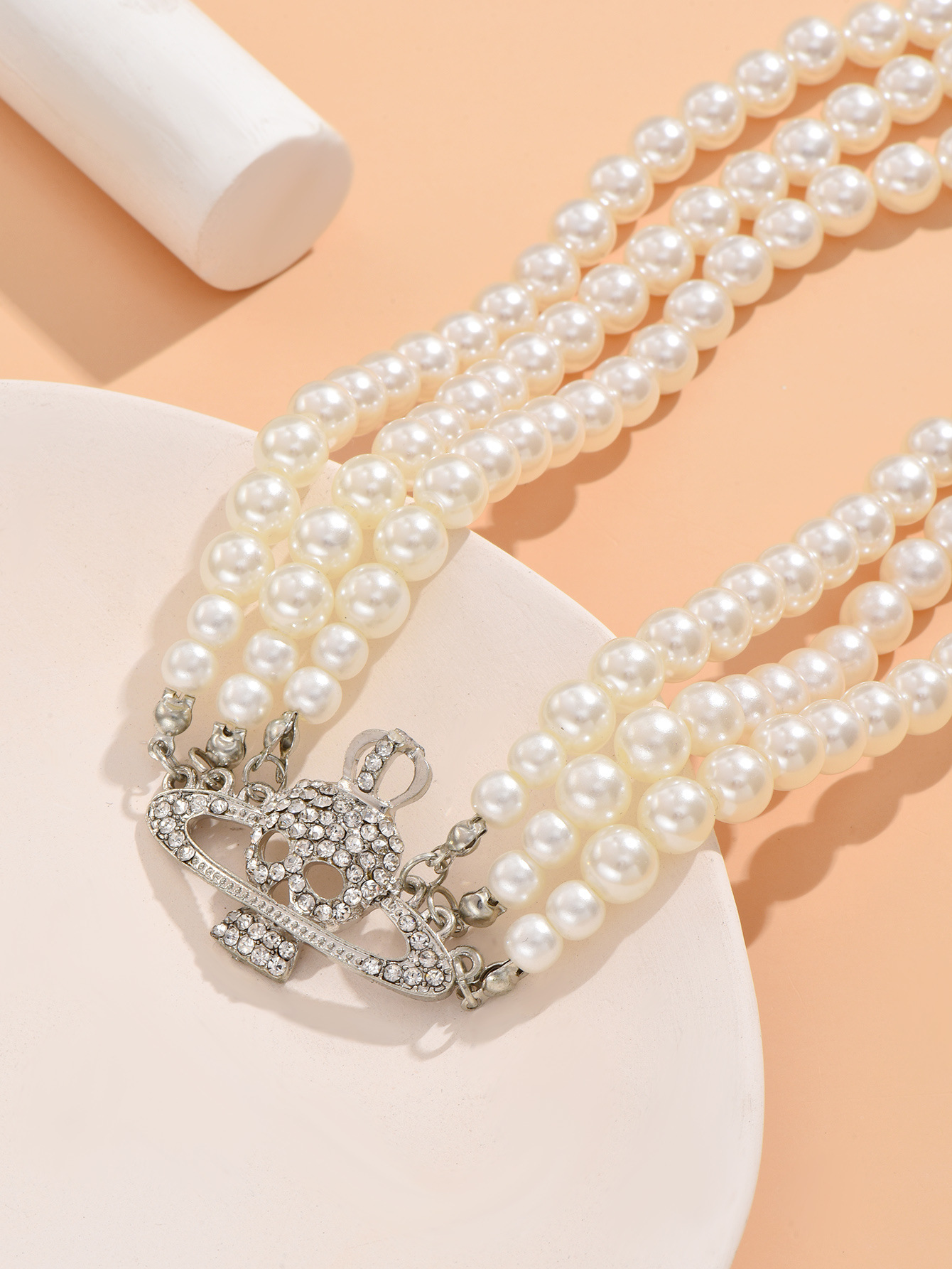 1 Piece Fashion Crown Skull Beaded Alloy Pearl Inlay Rhinestones Womenu0027S Layered Necklaces