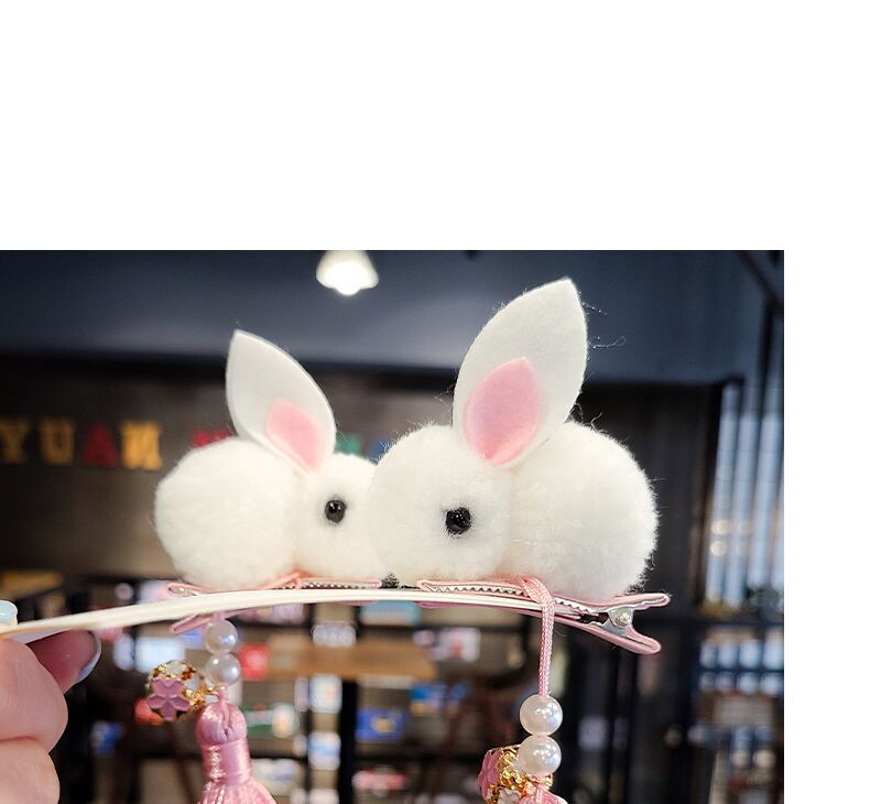 Plush three-dimensional rabbit tassel hair clip