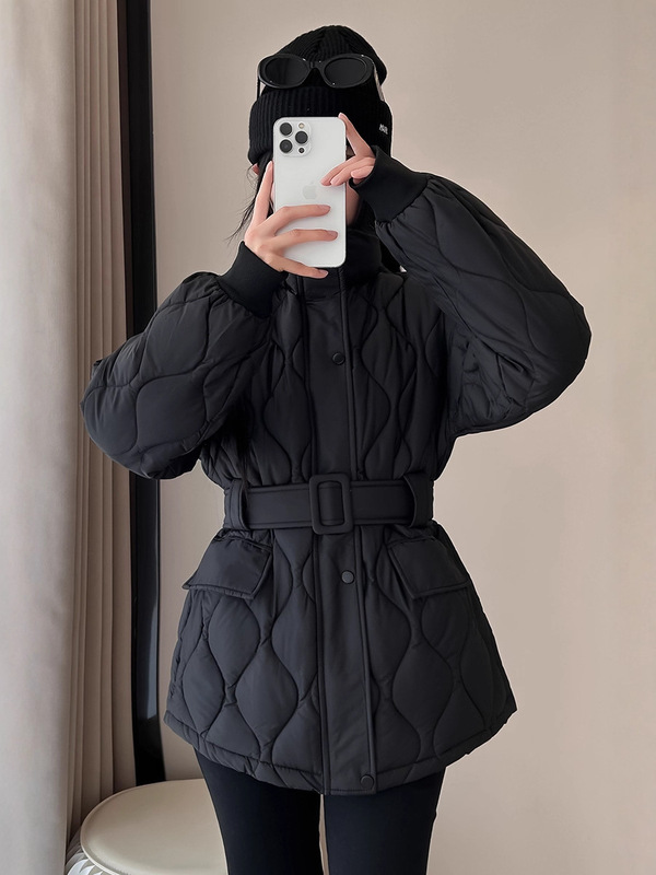 波浪纹收腰羽绒棉衣女2025年新款冬季立领韩版收腰棉服棉袄外套|undefined