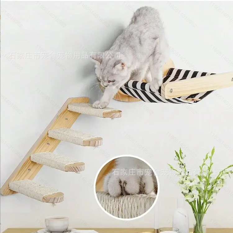 벽걸이형 고양이 점프 플랫폼, 목재 캔버스 고양이 둥지, 삼나무 로프, 목재 고양이 스크래치 포스트, 도매 단단한 고양이 클라이밍 프레임