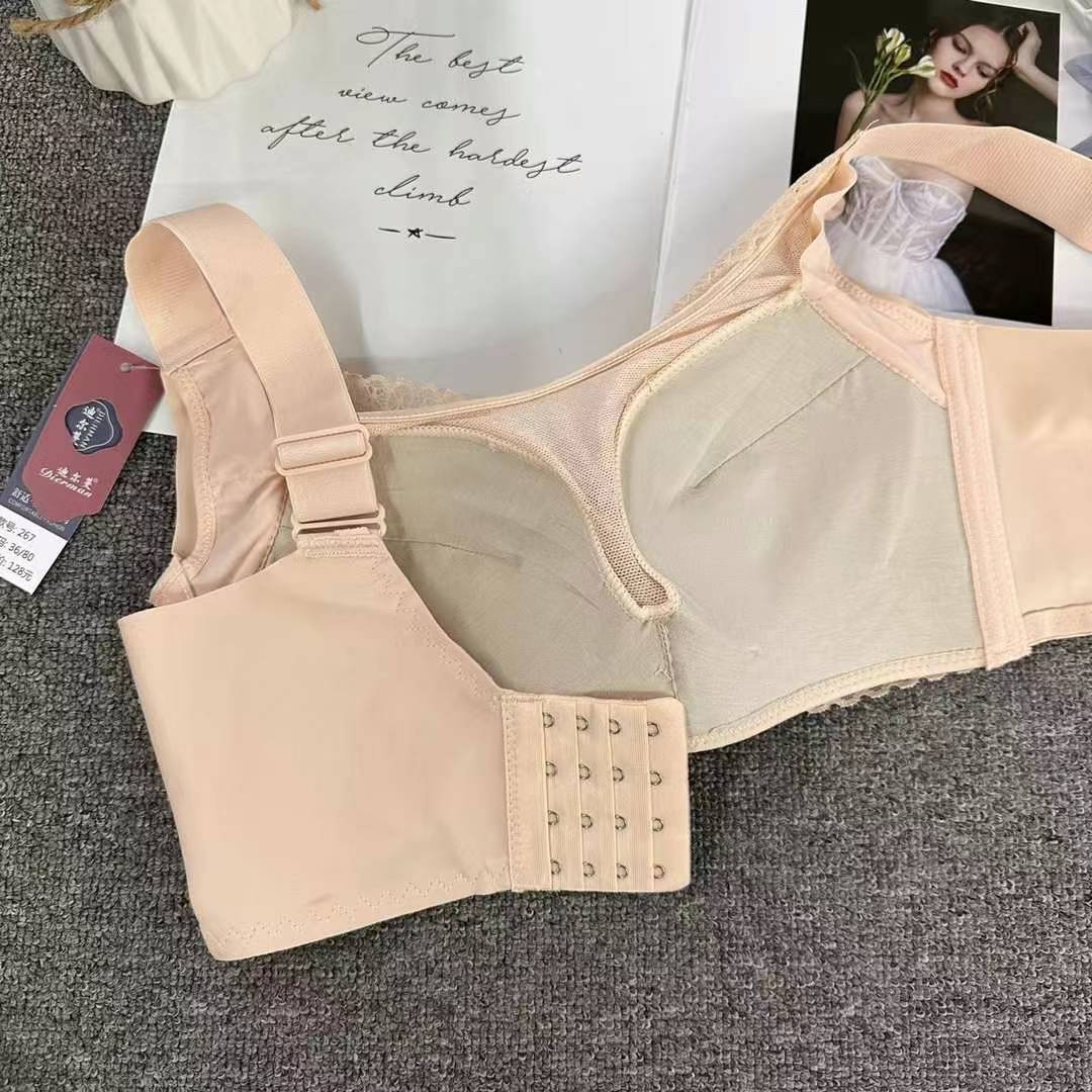 Nuevo sujetador de alta calidad de moda de encaje jacquard transpirable y cómodo ajustable anti-caída de cuatro filas de ropa interior de botón
