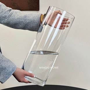 Thick transparent straight glass vase wholesale floor hydroponic rich bamboo drunk wood ornaments high-grade ins style