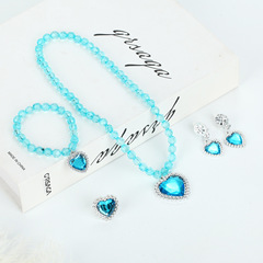 Ice and Fire Elsa Princess Necklace Bracelet Set Children Girls Acrylic Ring Earrings Eар Clips Accessory