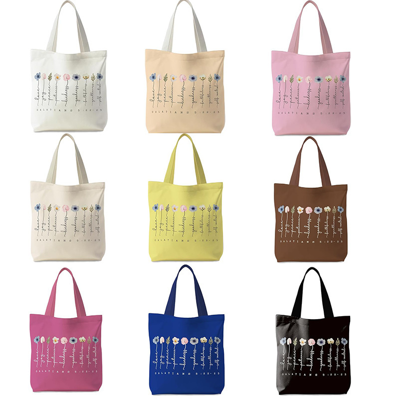 Cross-Border Amazon Teacher Flowers English Letters Canvas Bag Storage Bag Cosmetic Bag Zipper Bag Handbag Cross-Border Amazon Teacher Flowers English Letters Canvas Bag Storage Bag Cosmetic Bag Zipper Bag Handbag