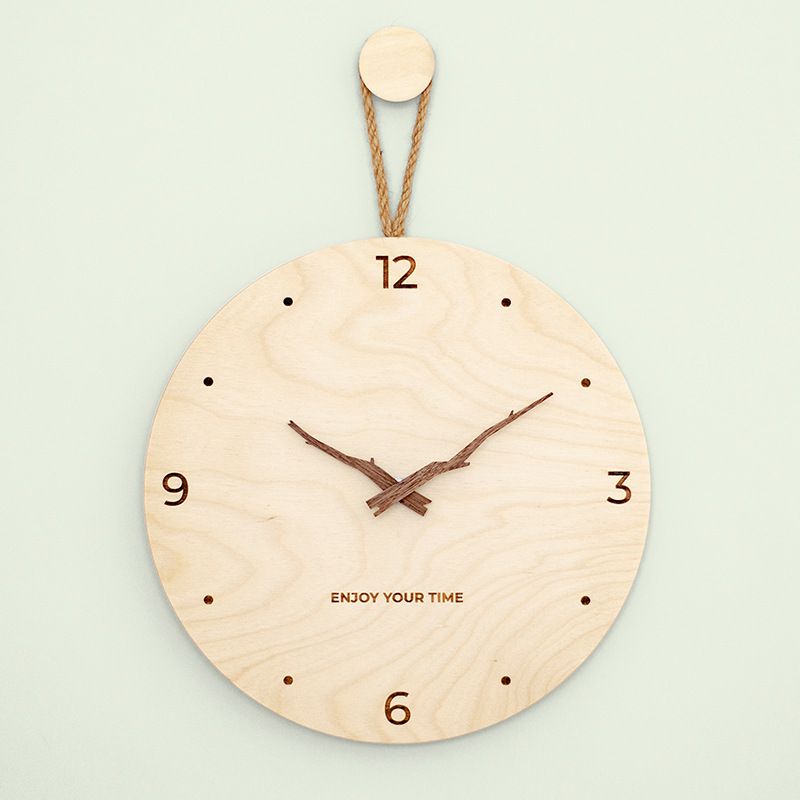 Nordic simple cuerda de cáñamo de madera Reloj de pared sala de estar reloj de Casa reloj mudo moda japonés moderno reloj creativo