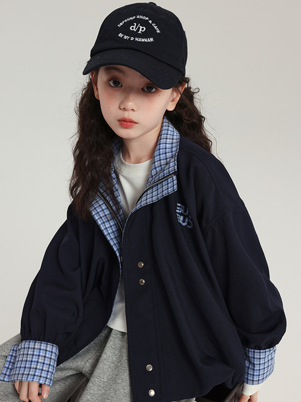 布丁哈鲁童装外套女童撞色上衣2025秋季新款儿童百搭立领美式外套|undefined