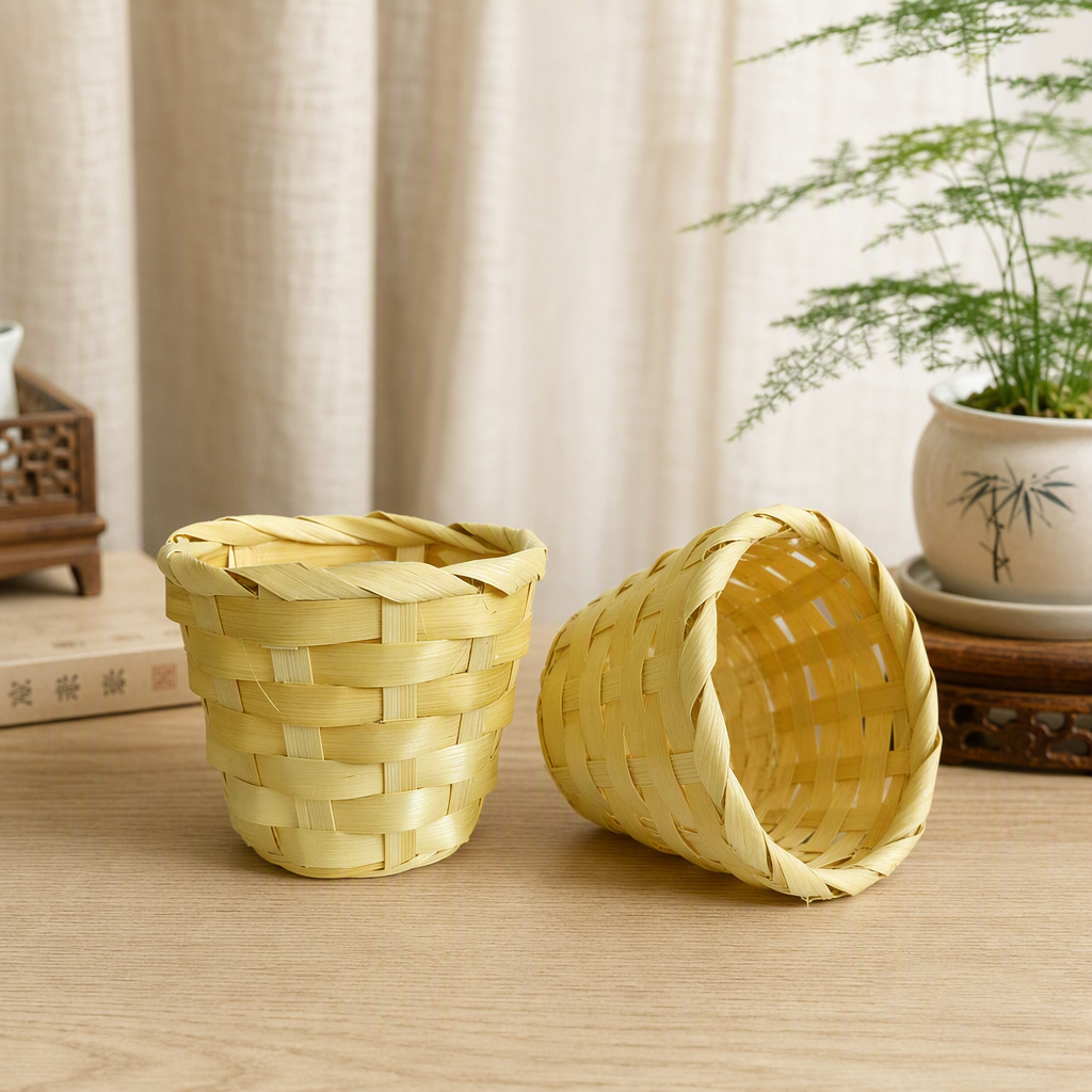 Mini Cesta de Almacenamiento de Bambú de Bambú Hecho a Mano para Escritorio y Hogar