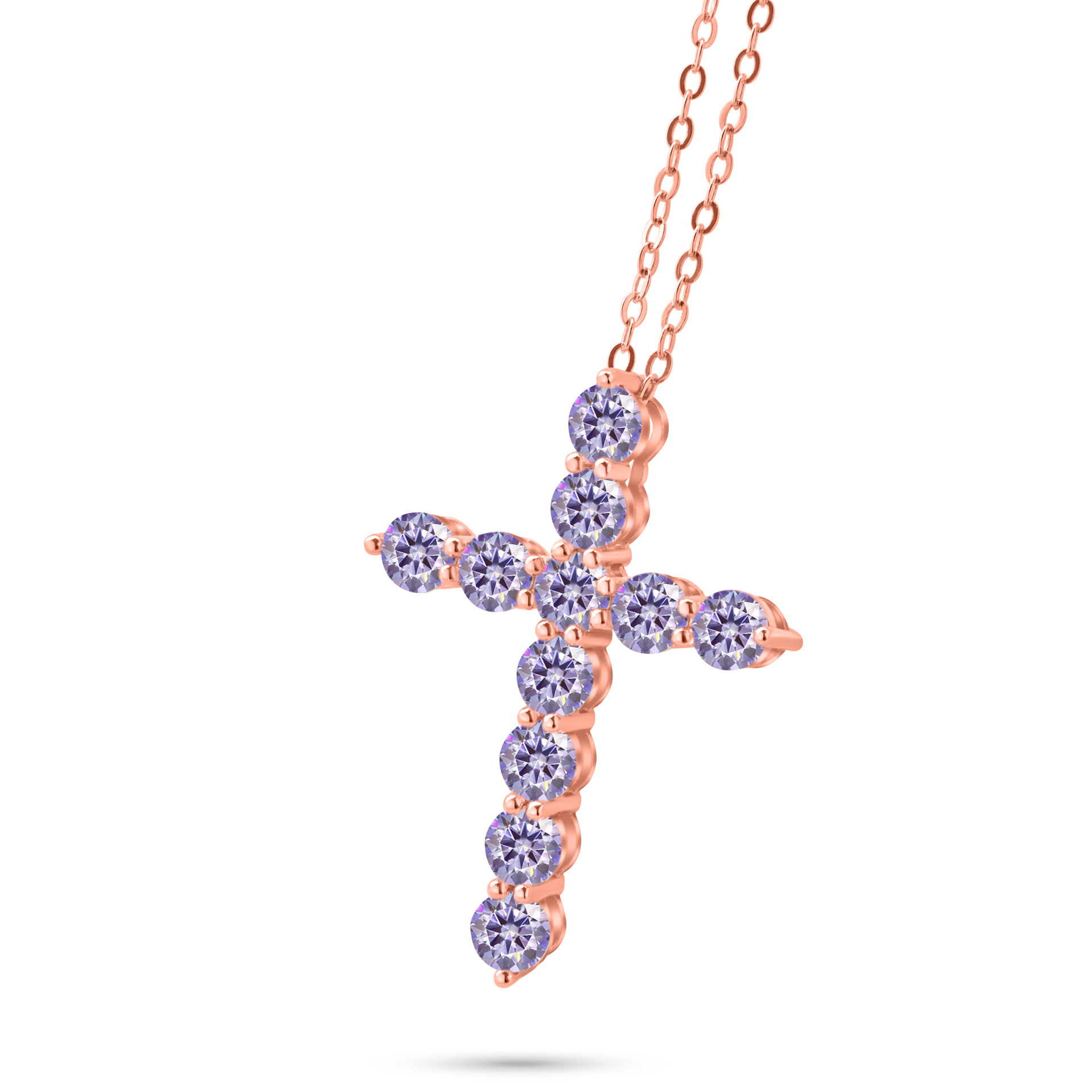 3mm - 4mm collar de cruz de color azul de piedra de mozanita de plata esterlina de lujo ligero collar clavícula colgante de cruz