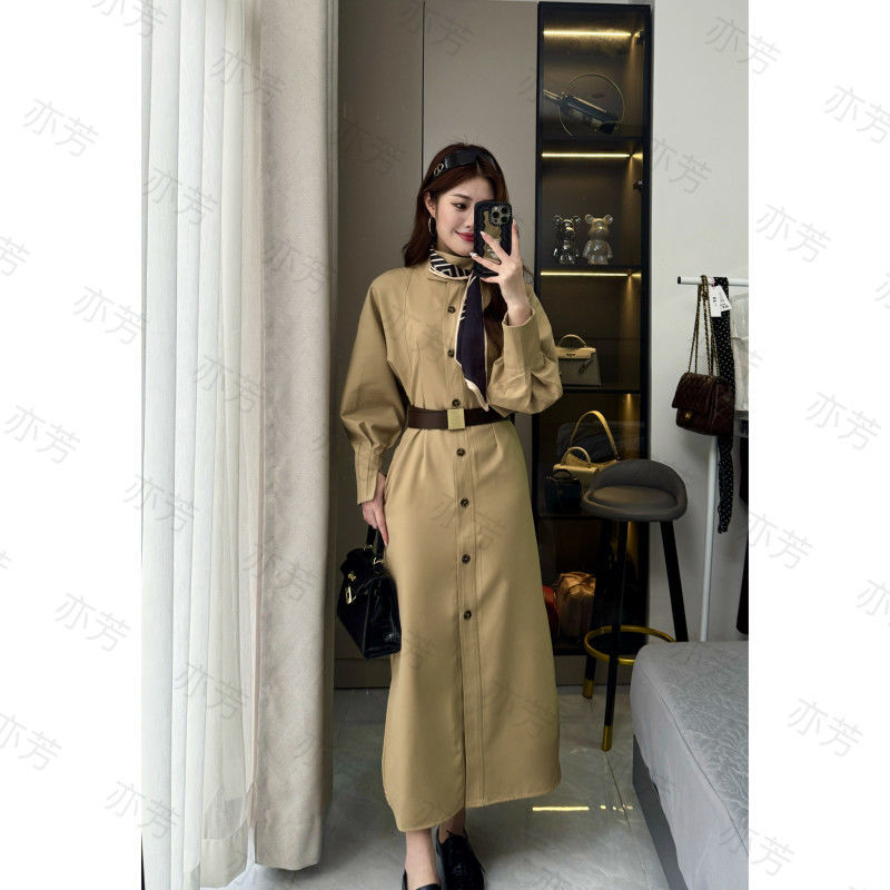 春秋感气质时尚减龄淑女立领风衣夏季显瘦法式宽松长款外套