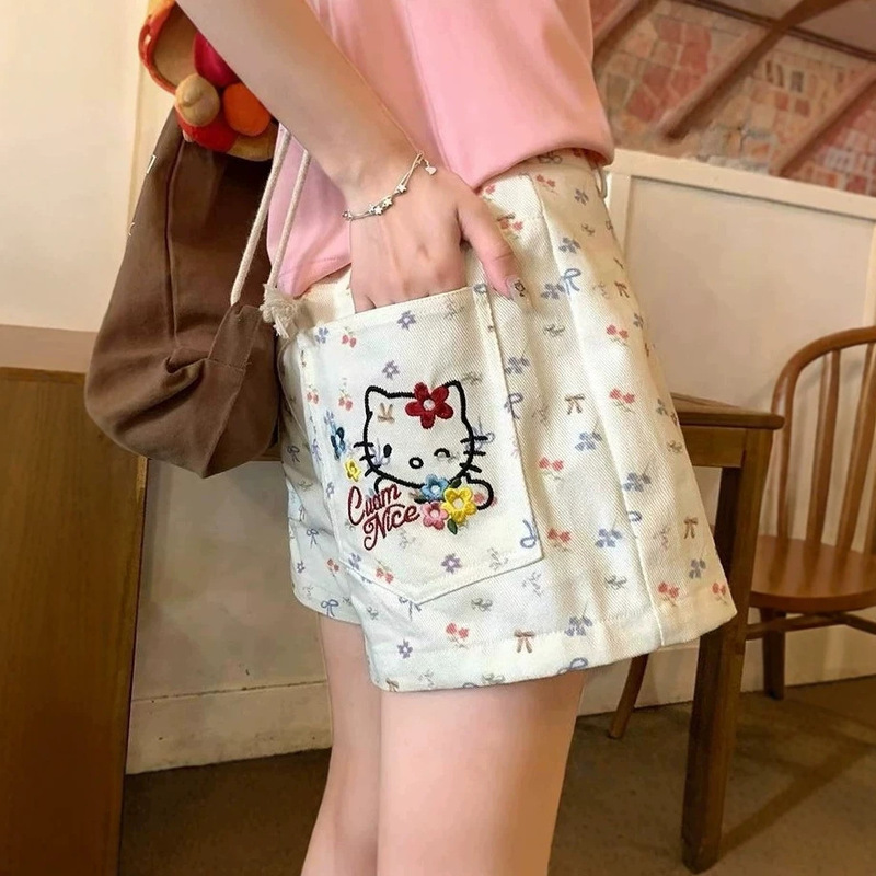 【Han Niu】Dopamine Sweet Summer New Cute Full-Print Bow Cherry Cute Hello Kitty Shorts for Women 【Han Niu】Dopamine Sweet Summer New Cute Full-Print Bow Cherry Cute Hello Kitty Shorts for Women