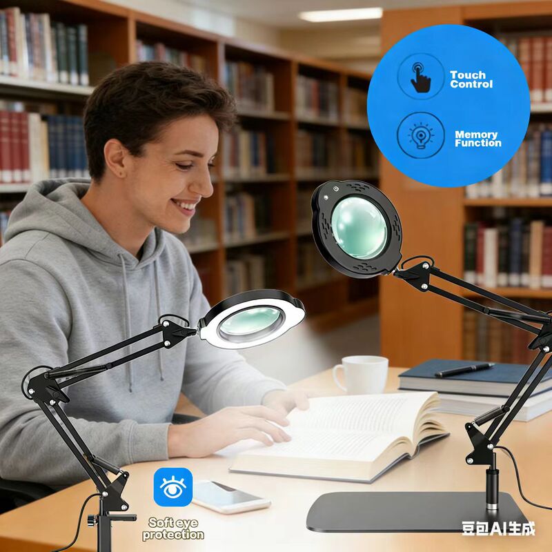 Led Long-Arm Folding Magnifying Glass Desk Lamp for Beauty, Nail Art, Reading, Learning, USB Eye-Protection Cold Light for Repair Work