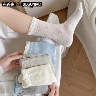Japanese-Style Ribbon Bow Slouch Socks Jk Ballet Style Women's Spring and Summer Calf Socks Cross-Tie Mid-Calf Cotton Socks