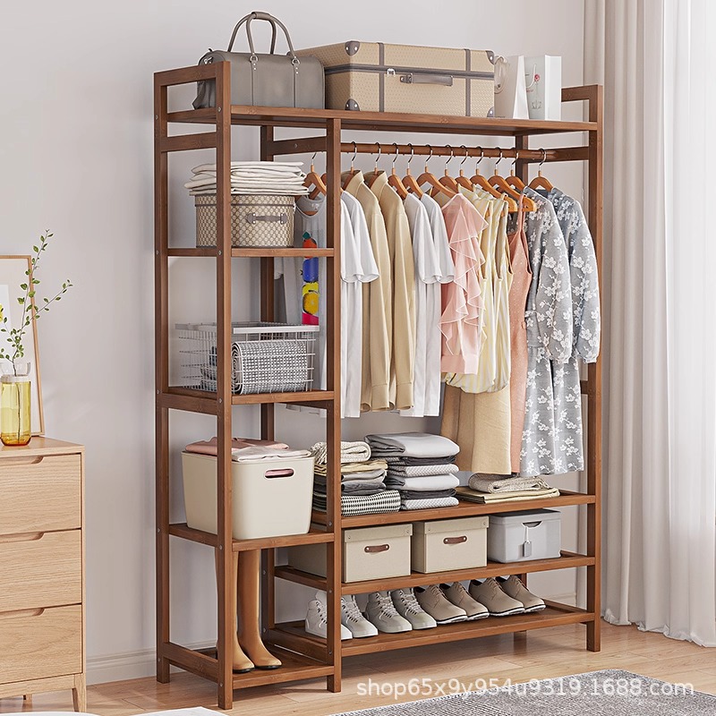 Temu Wardrobe for Home Use, Bedroom Partition, Bamboo Floor-Standing Bedroom Organizer, Dormitory Simple Clothes Rack