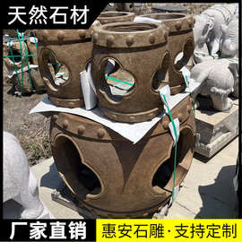 花岗岩石桌石凳庭院花园公园户外别墅家用芝麻灰圆桌凳子