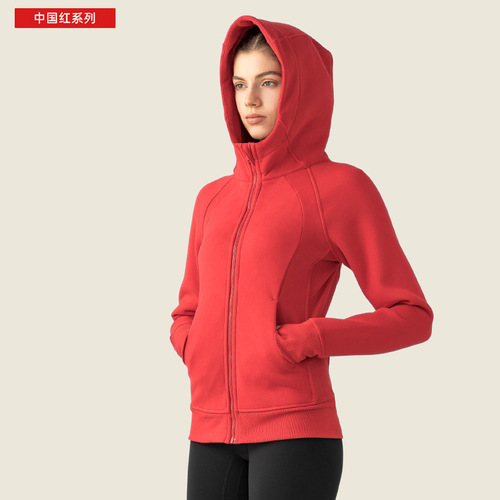 SCA's new thickened warm hooded sports jacket for women, outdoor leisure outer wear yoga training fitness jacket
