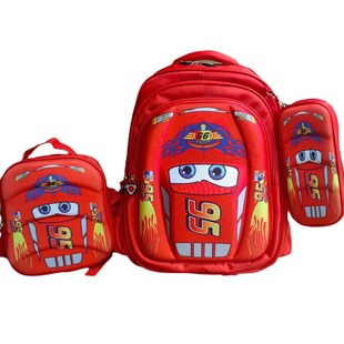 Three-piece schoolbag primary school cartoon 95 car grade 1-6 children backpack pencil bag meal bag