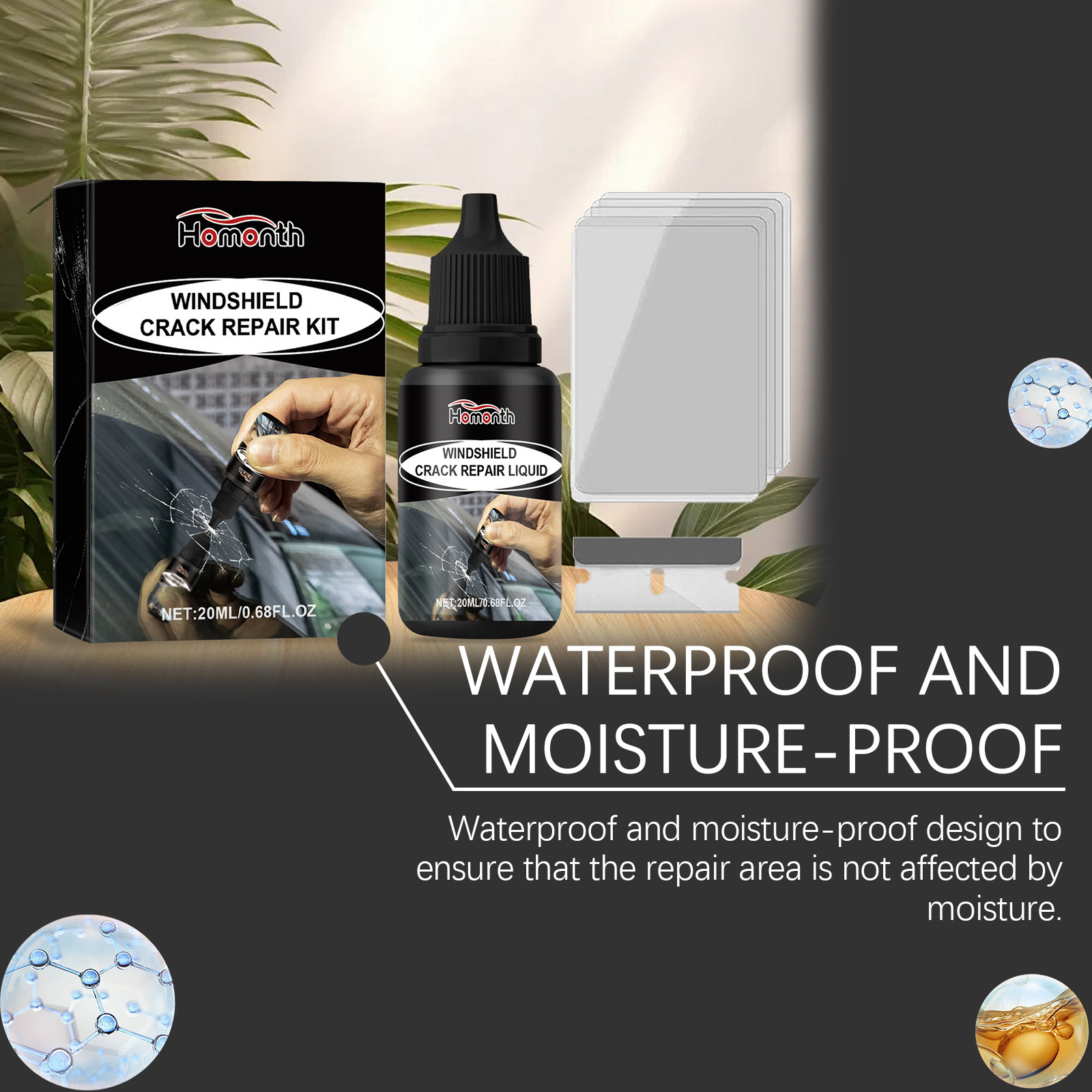 Cross-Border Hot-Selling Product Homonth Car Windshield Care Solution Car Glass Cleaning and Crack Care Agent