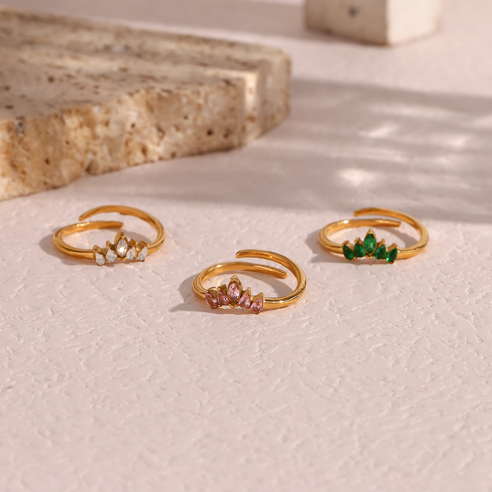 Fashion Crown Stainless Steel Plating Inlay Zircon Open Ring 1 Piece