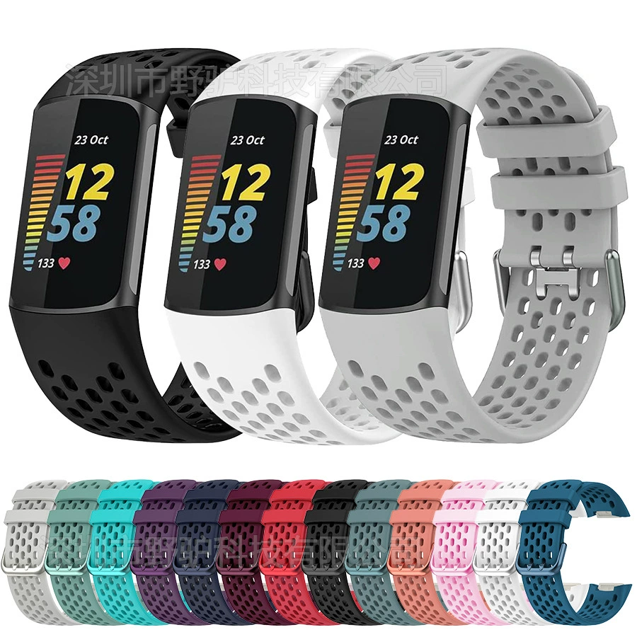 Умный Браслет fitbit charge5/6 Официальный спортивный силиконовый ремешок с отверстиями и пряжкой