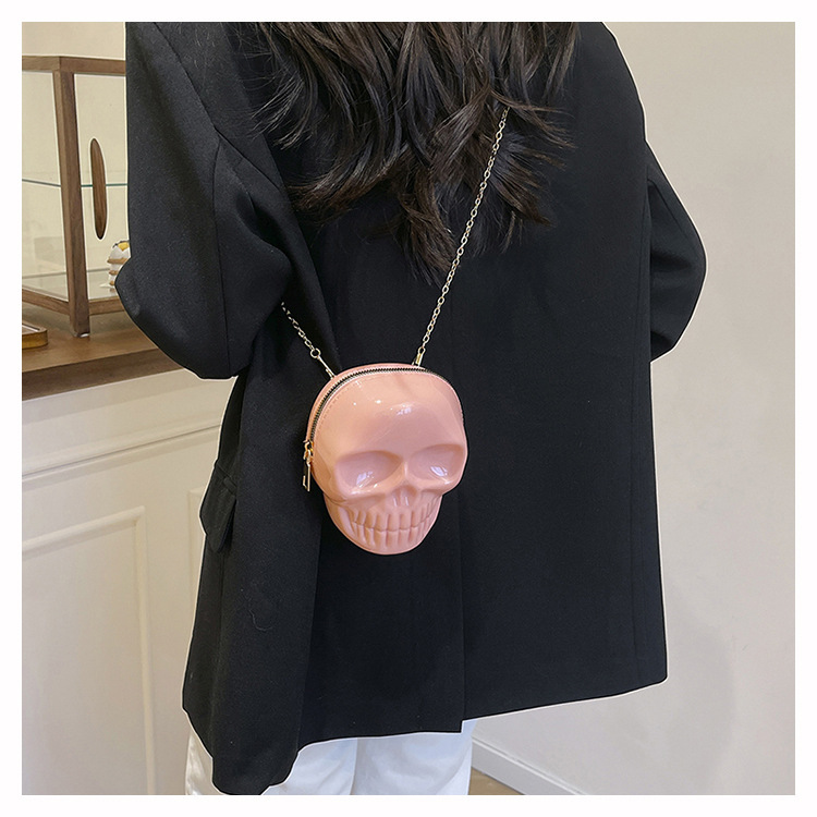189g Weight Zipper Closure Type Single Shoulder Strap Strap Type Shoulder Bag Bags Type Casual Occasion Plastic Material Skull Pattern All Seasons Season Women's Gender Streetwear Style Oval Shape Mini Size Women's Mini Plastic Skull Streetwear Oval Zipper Shoulder Bag 22